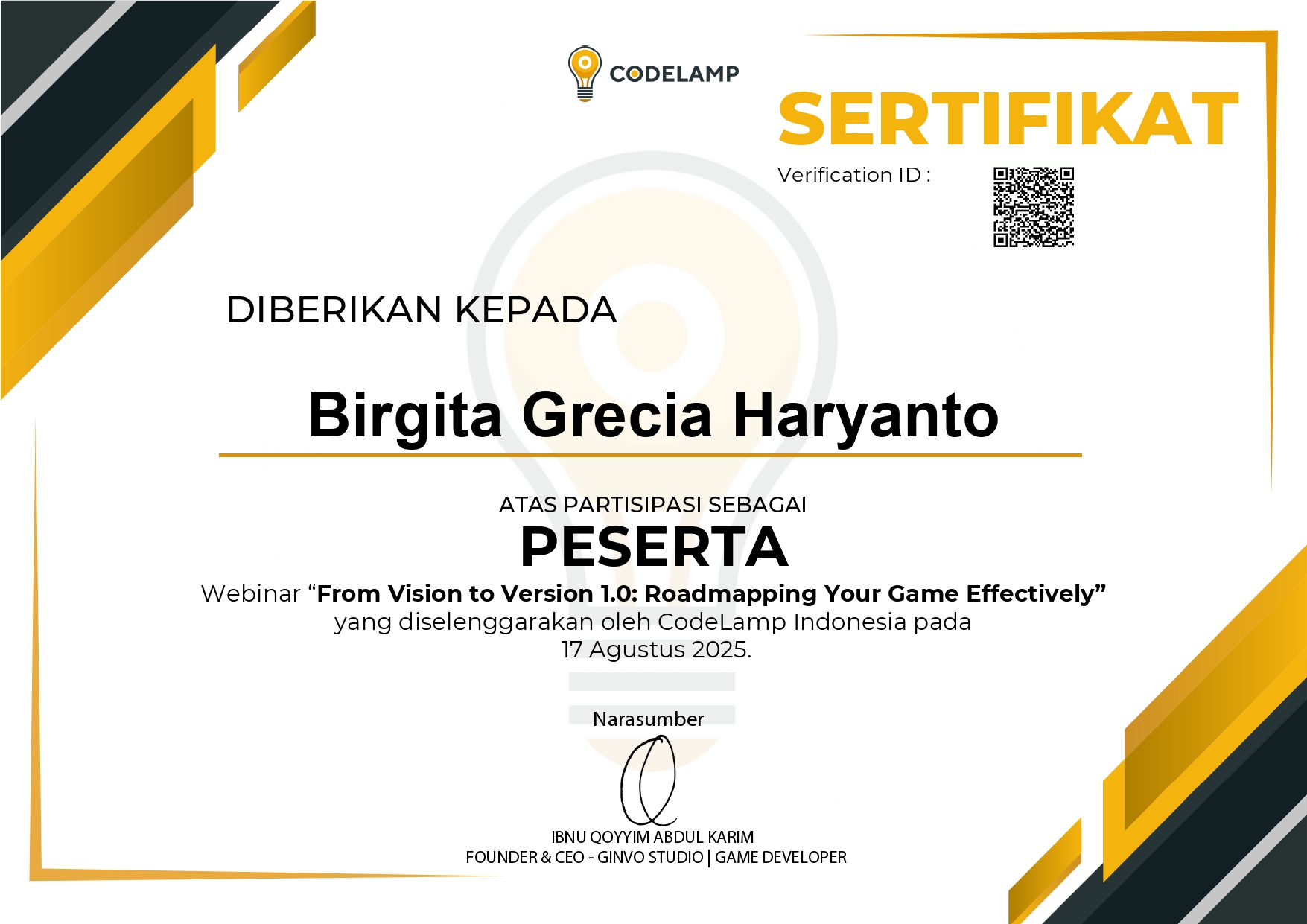 Sertifikat Roadmapping Game